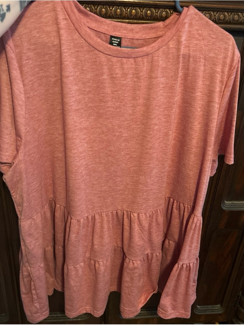 SHEIN Rose Pink Short Sleeve Tiered Ruffle Tee
